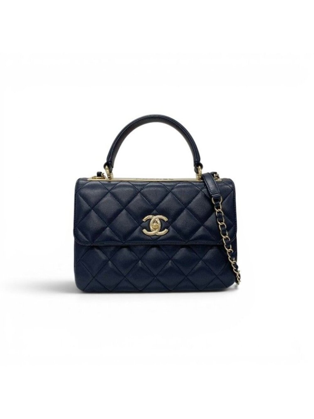 Chanel Trendy CC Shoulder Bag Navy Gold CC Logo Turnlock Chain 2-Way